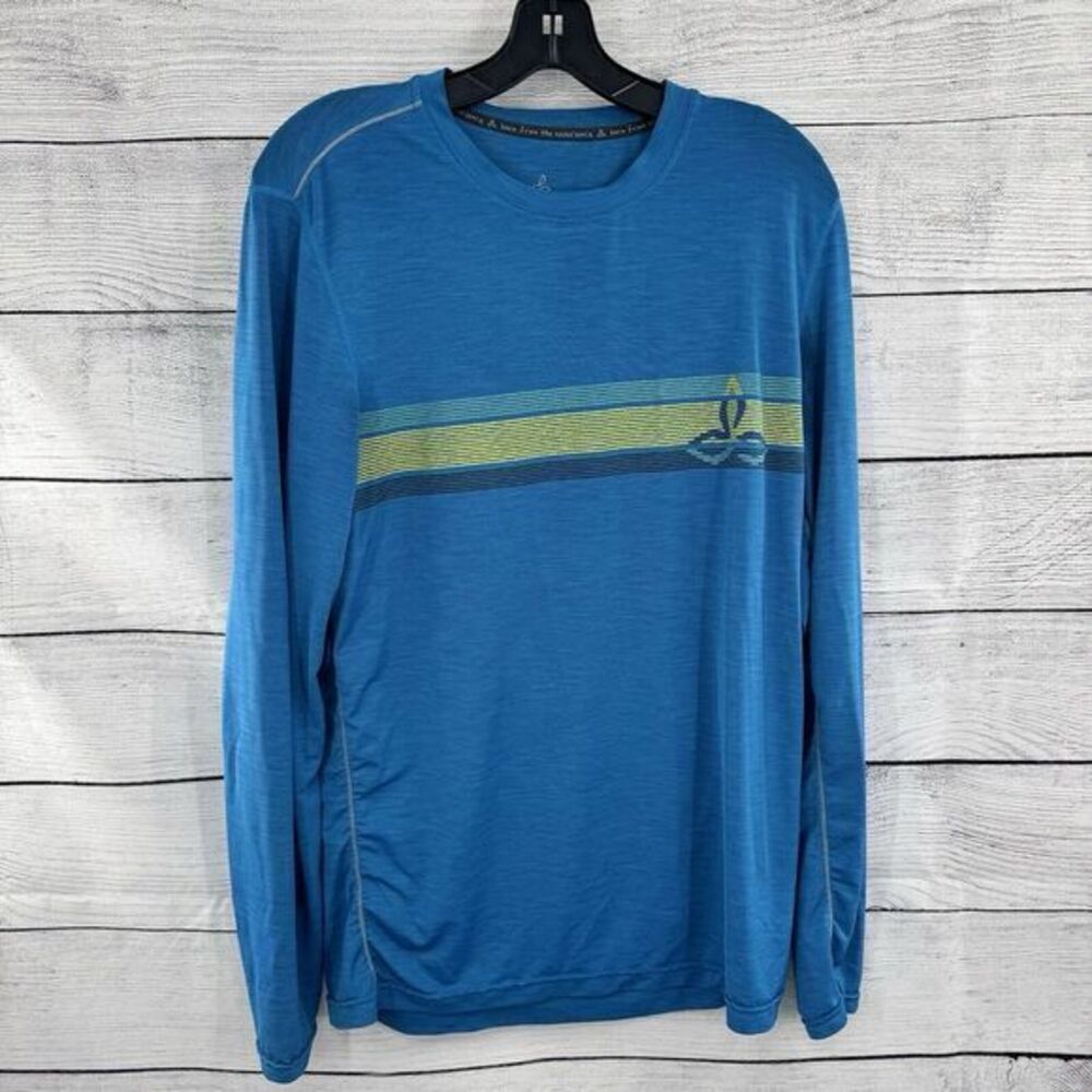 Prana Shirt Calder Long Sleeve Performance‎ Blue Mens Size Small Gym Hiking